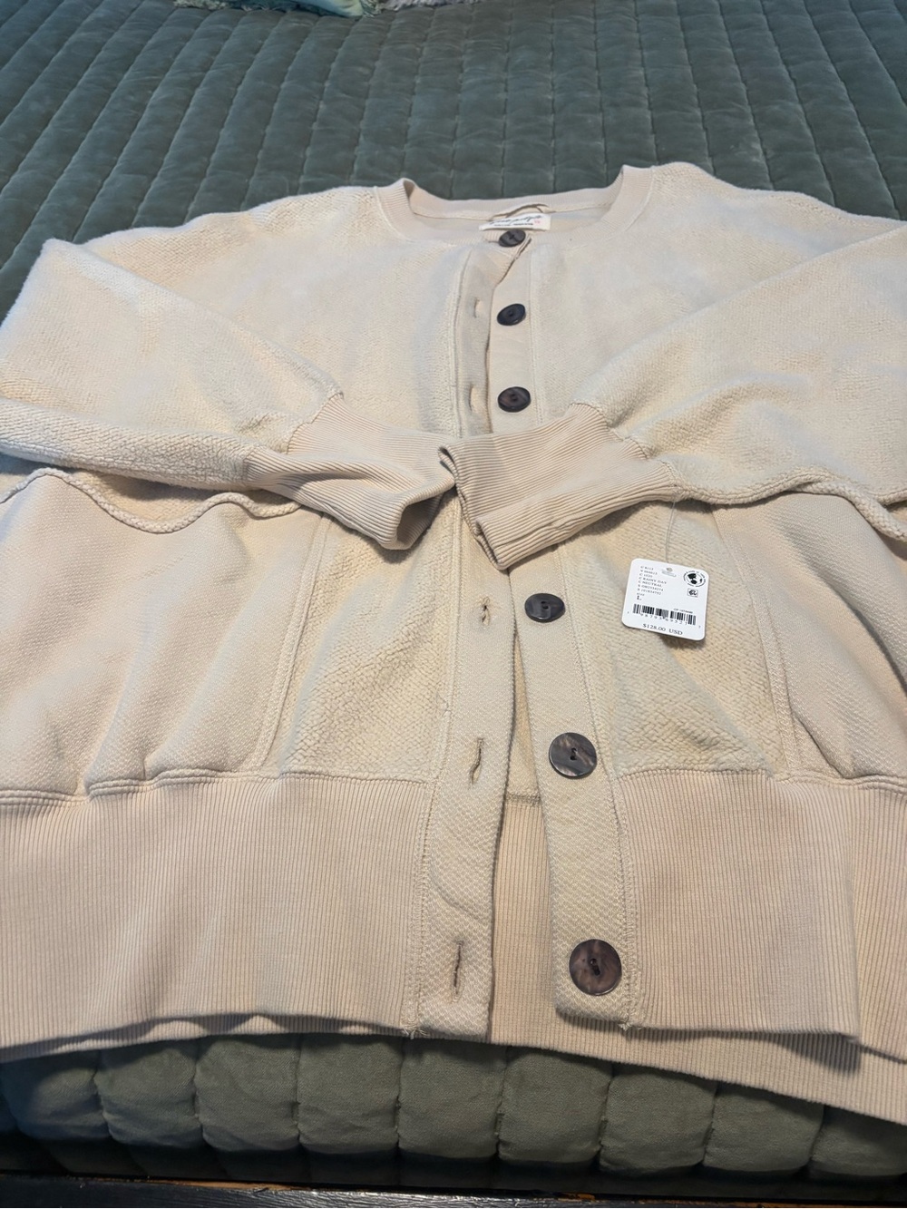 Free People Cream Button-Up Knit Cardigan with Dark Buttons